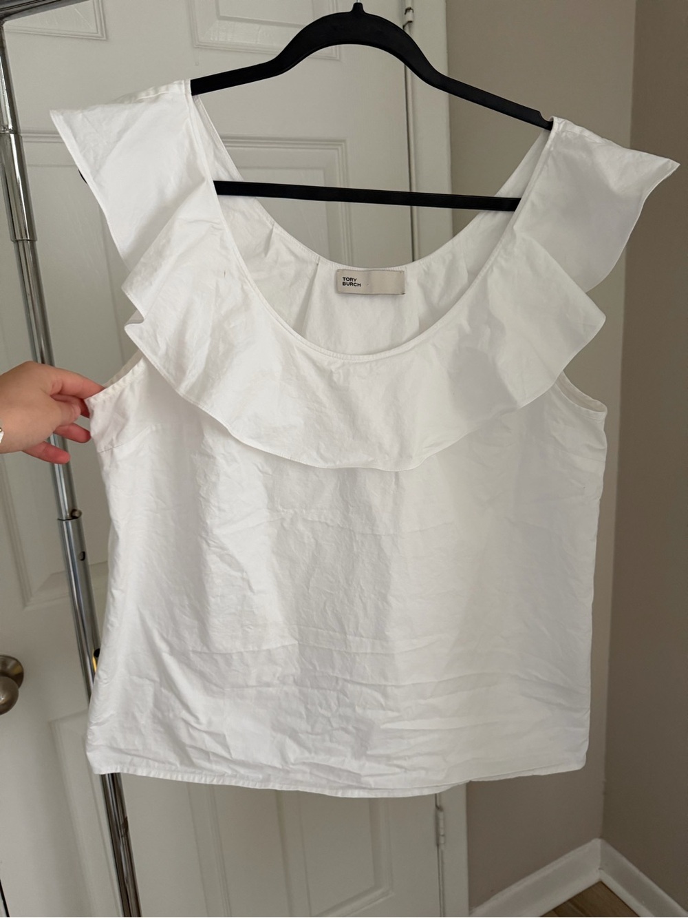 Tory Burch White Ruffle-Trim Sleeveless Camisole